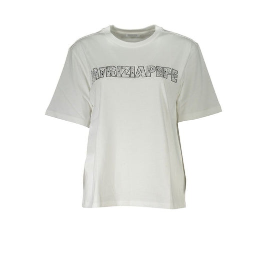 Patrizia Pepe White Cotton Women T-Shirt with Rhinestone Details