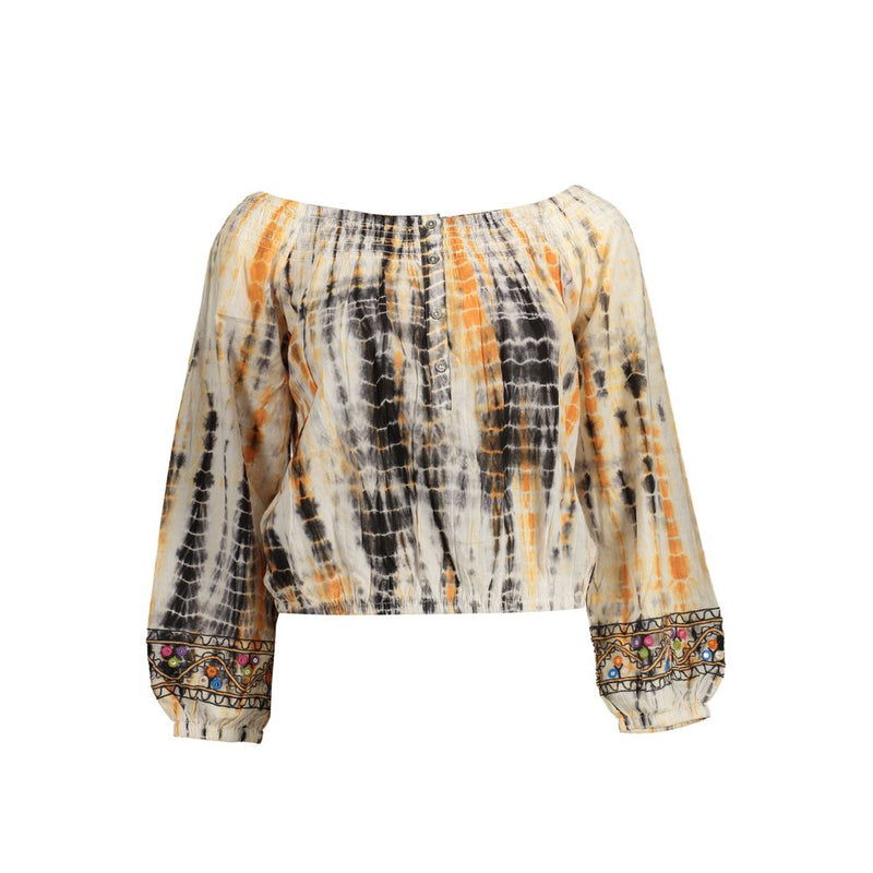 Desigual Beige Cotton Women T-Shirt - Chic Long Sleeve Top