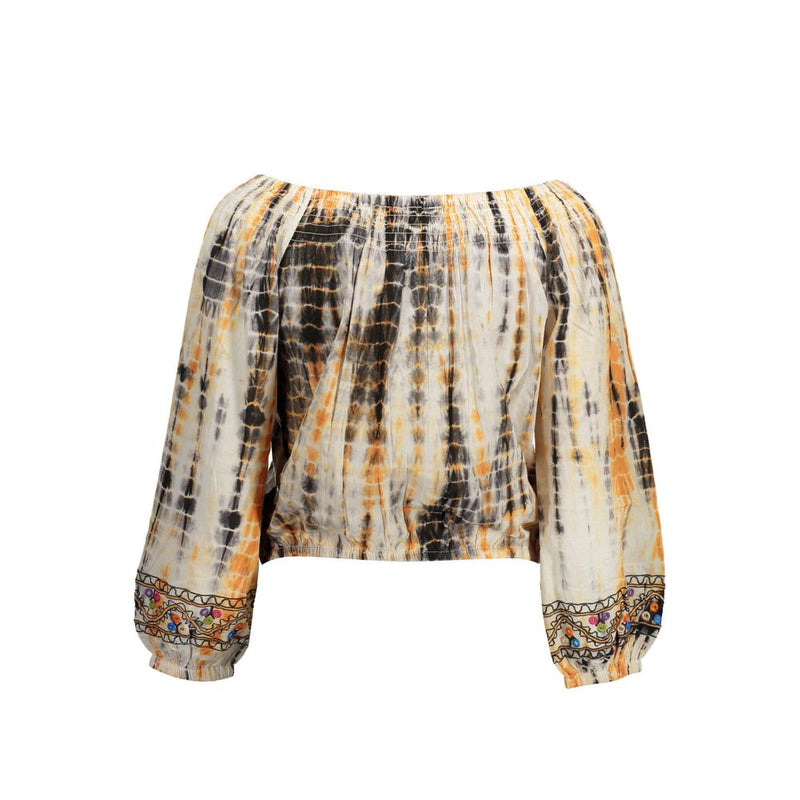 Desigual Beige Cotton Women T-Shirt - Chic Long Sleeve Top