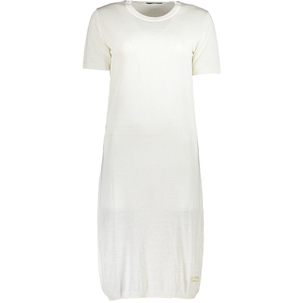 Cavalli Class Robe Blanche en Viscose pour Femme - Élégante à Manches Courtes