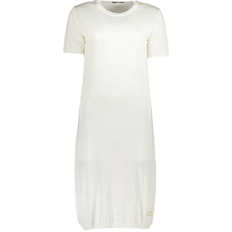 Cavalli Class Robe Blanche en Viscose pour Femme - Élégante à Manches Courtes