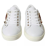 Dolce & Gabbana Portofino Sneakers en Cuir Blanc avec Coeur Rouge et Or