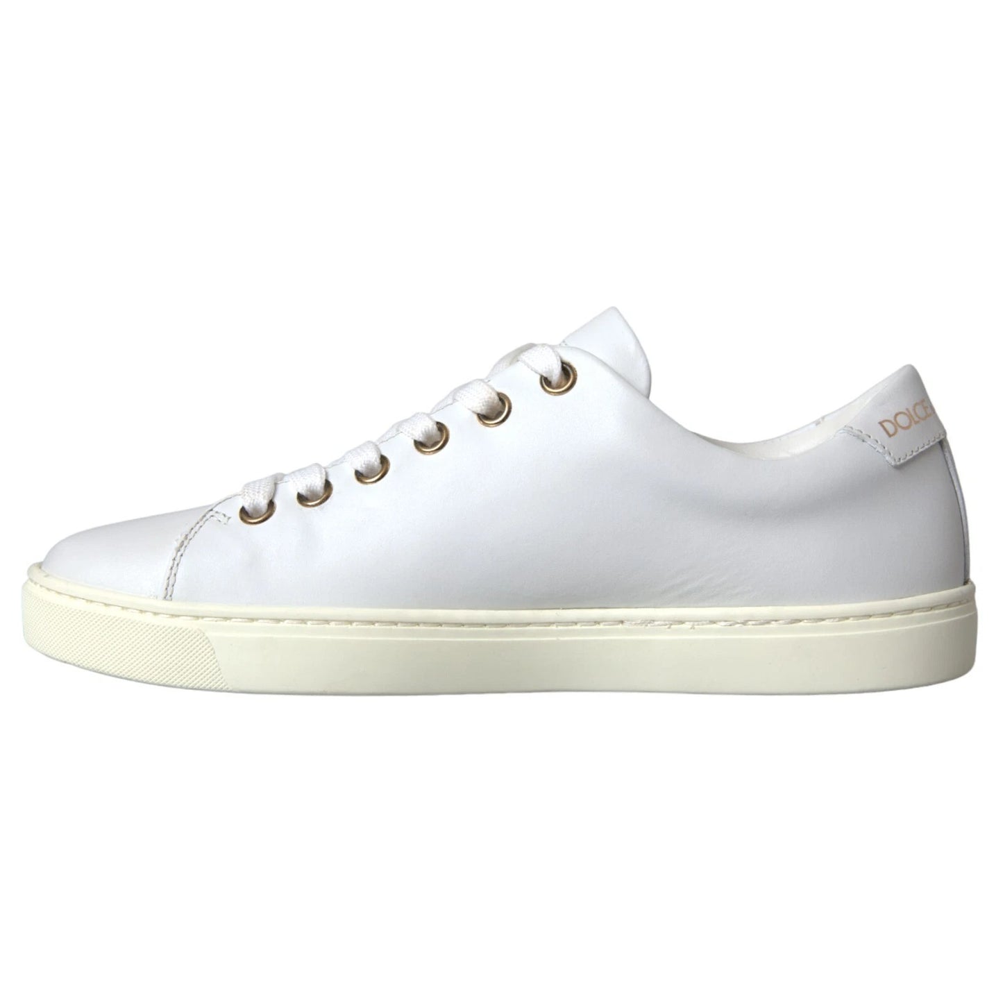 Dolce & Gabbana witte leren sneakers met gouden en rode hartjes