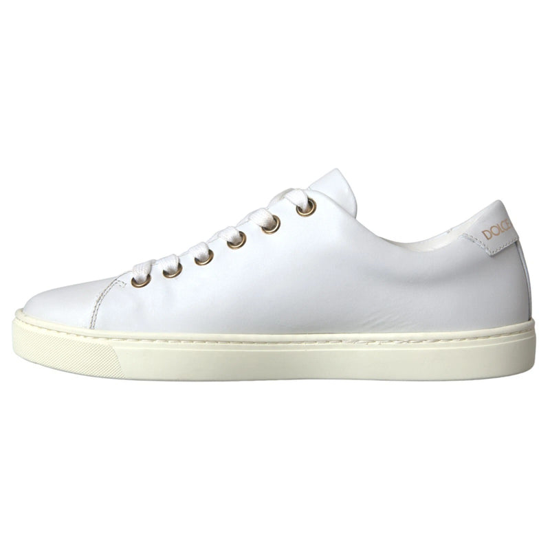 Dolce & Gabbana Portofino Sneakers en Cuir Blanc avec Coeur Rouge et Or