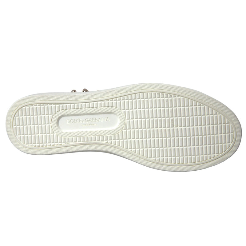 Dolce & Gabbana Portofino Sneakers en Cuir Blanc avec Coeur Rouge et Or