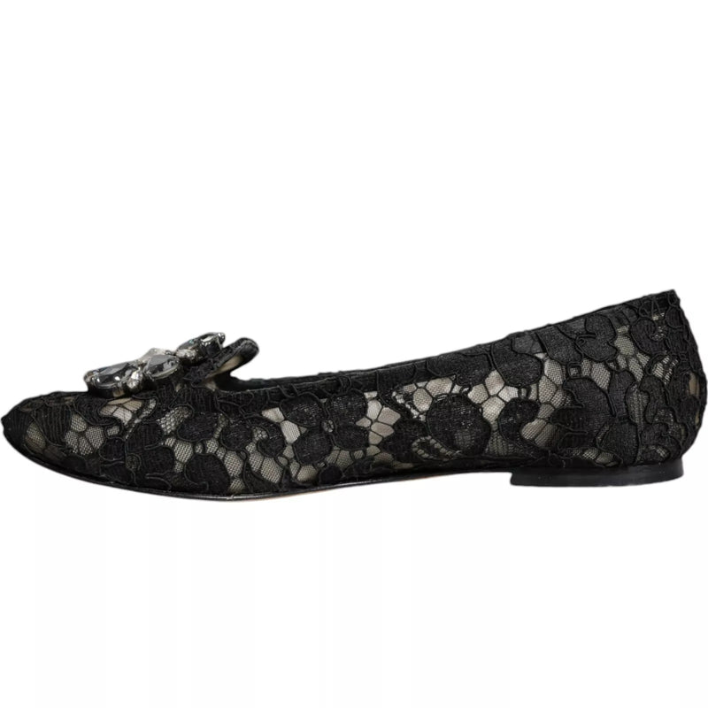 Dolce & Gabbana Black Lace Crystal Ballet Flats