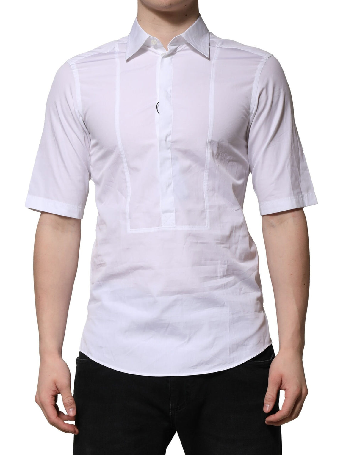 Chemise homme de cérémonie à manches courtes en coton blanc Dolce &amp; Gabbana