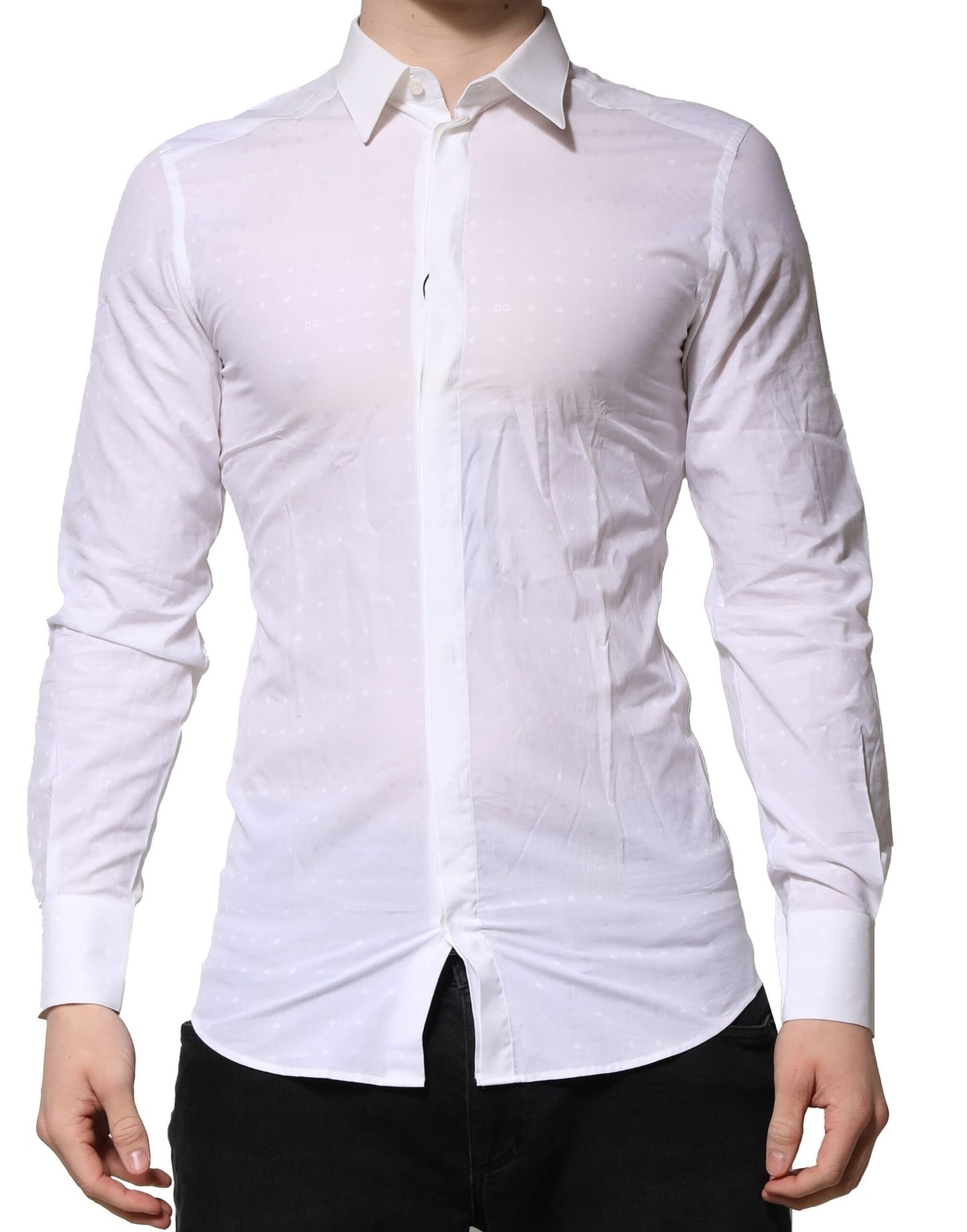Chemise habillée à manches longues en coton blanc doré de Dolce & Gabbana