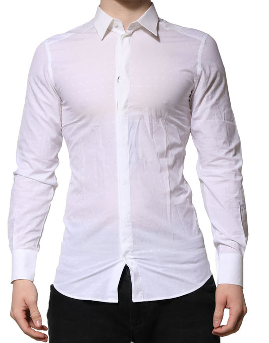 Chemise habillée à manches longues en coton blanc doré de Dolce & Gabbana