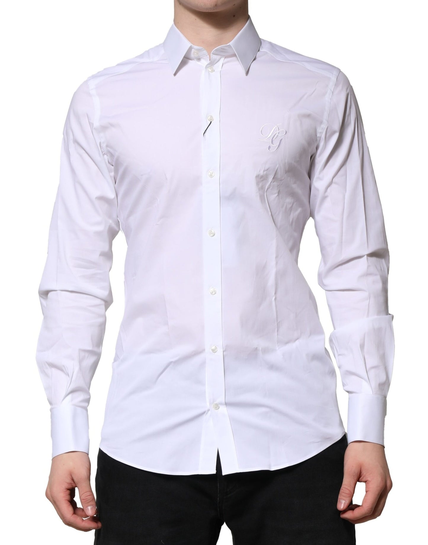 Chemise habillée à manches longues en coton blanc doré de Dolce & Gabbana