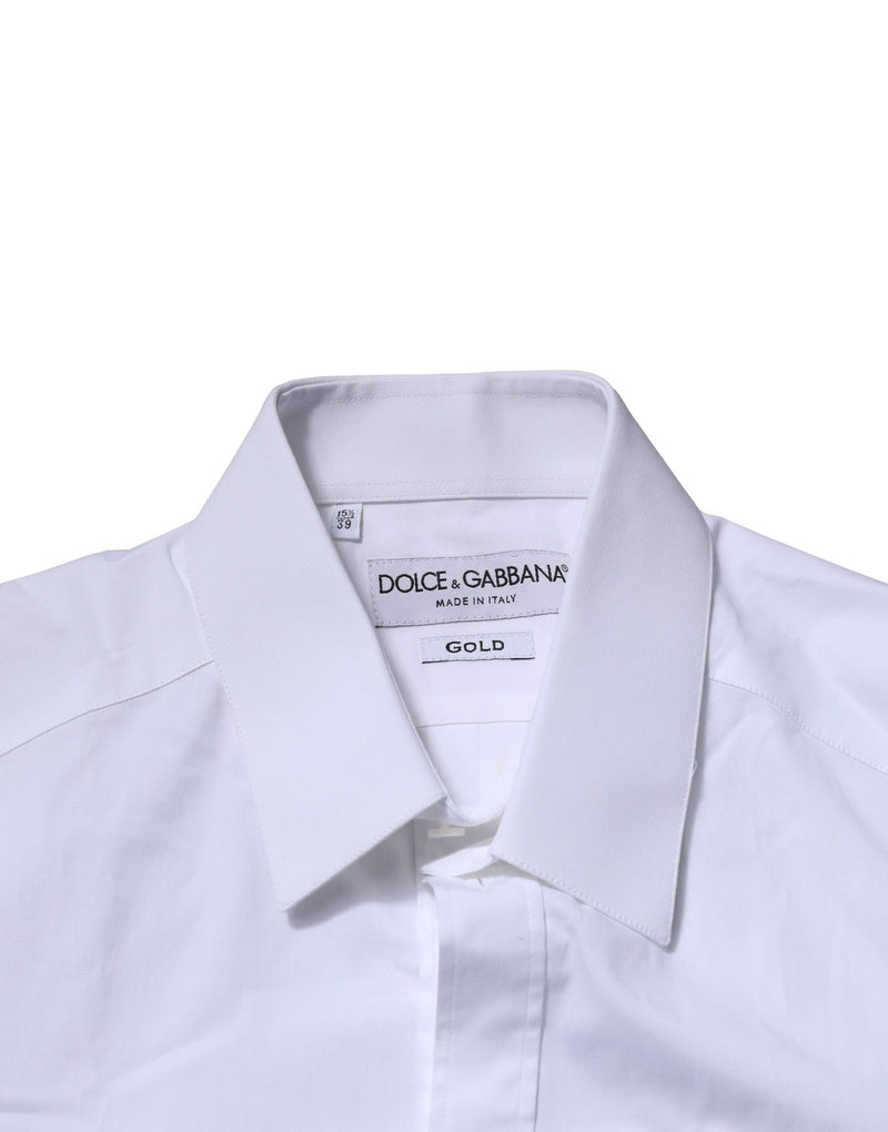 Dolce &amp; Gabbana wit katoenen overhemd met gouden details en lange mouwen.