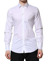 Chemise habillée à manches longues en coton blanc doré de Dolce &amp; Gabbana