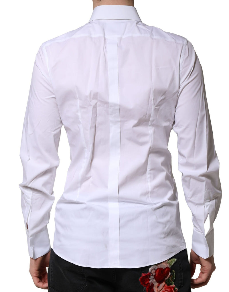 Dolce &amp; Gabbana wit katoenen overhemd met gouden details en lange mouwen.