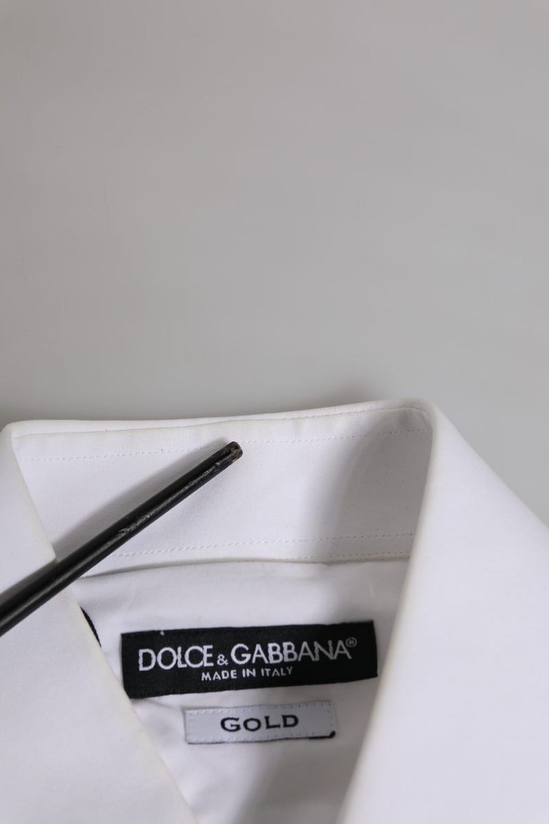 Dolce &amp; Gabbana wit katoenen overhemd met gouden details en lange mouwen.