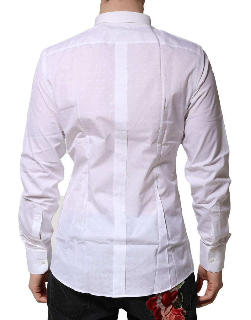 Dolce &amp; Gabbana wit katoenen overhemd met gouden details en lange mouwen.