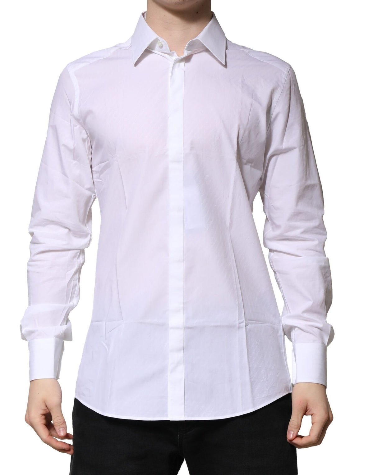 Chemise habillée à manches longues en coton blanc doré de Dolce &amp; Gabbana