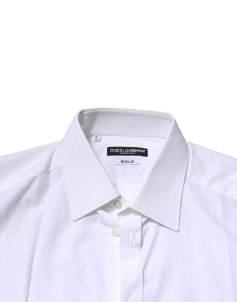 Dolce &amp; Gabbana wit katoenen overhemd met lange mouwen, goudkleurig, formeel.