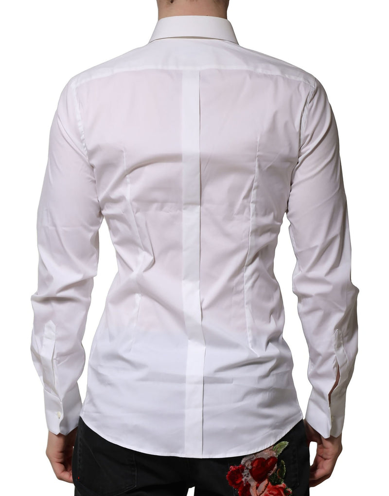 Dolce &amp; Gabbana wit katoenen overhemd met gouden details en lange mouwen.