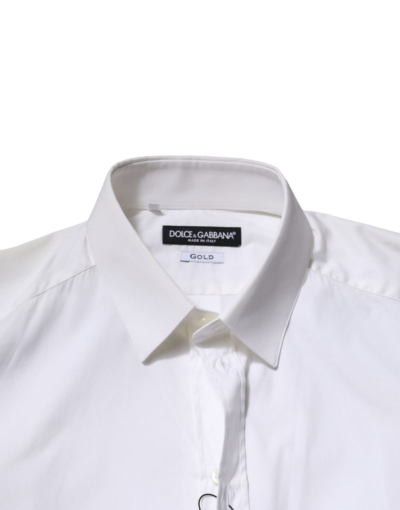 Dolce &amp; Gabbana wit katoenen overhemd met gouden details en lange mouwen.