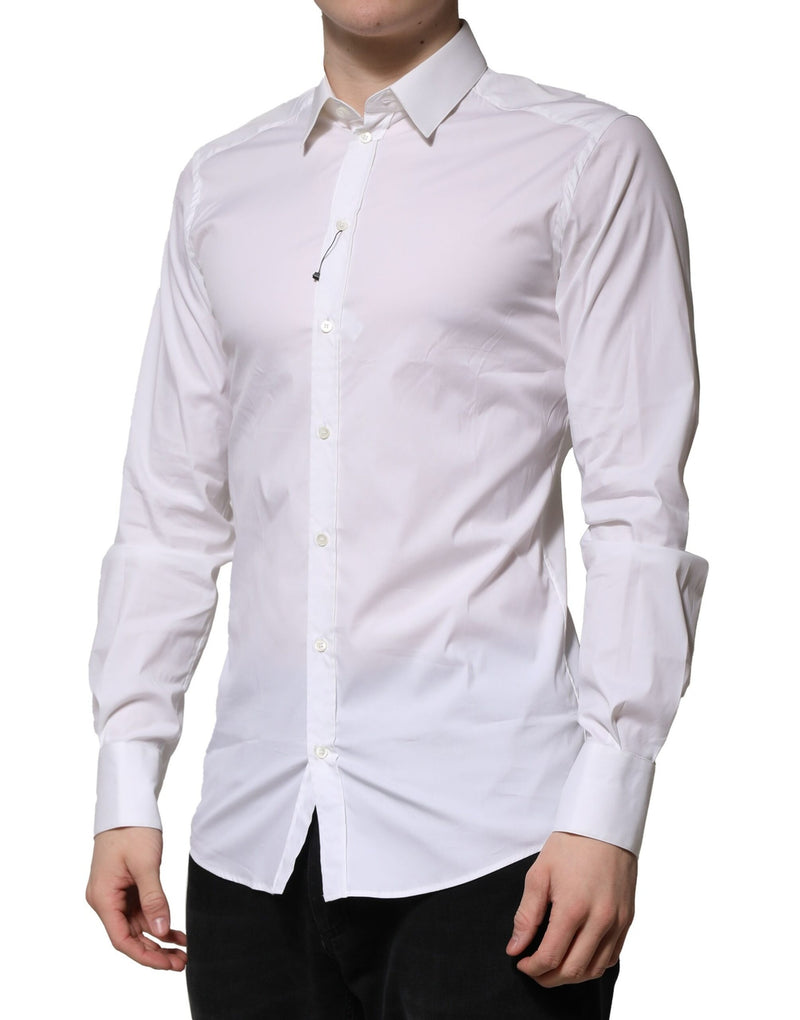 Dolce &amp; Gabbana wit katoenen overhemd met gouden details en lange mouwen.