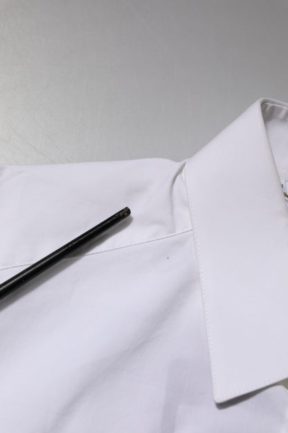 Dolce & Gabbana wit katoenen overhemd met gouden details en lange mouwen.