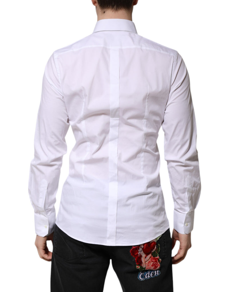 Dolce &amp; Gabbana wit katoenen overhemd met gouden details en lange mouwen.