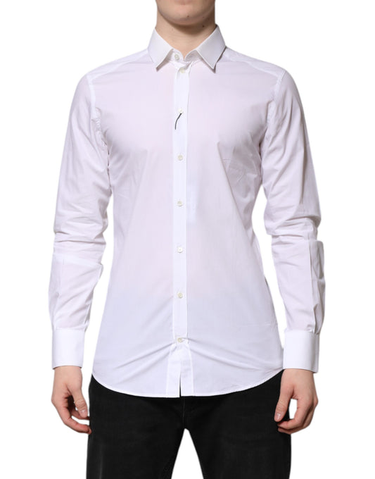 Chemise habillée à manches longues en coton blanc doré de Dolce & Gabbana