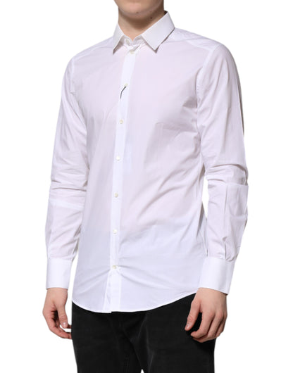 Dolce & Gabbana wit katoenen overhemd met gouden details en lange mouwen.