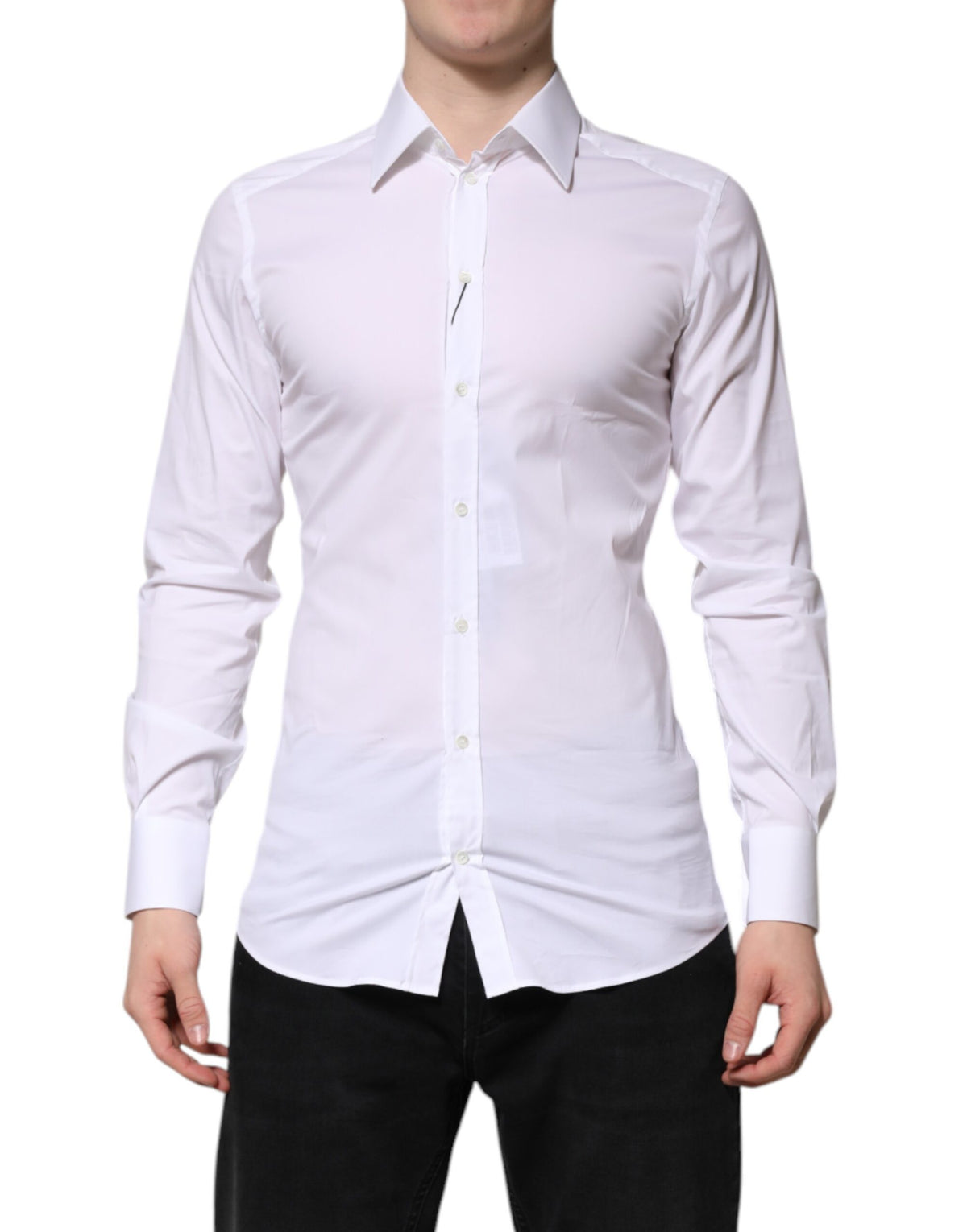Chemise habillée à manches longues en coton blanc doré de Dolce &amp; Gabbana