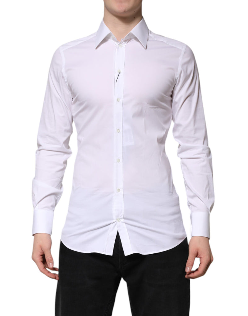 Dolce &amp; Gabbana wit katoenen overhemd met gouden details en lange mouwen.