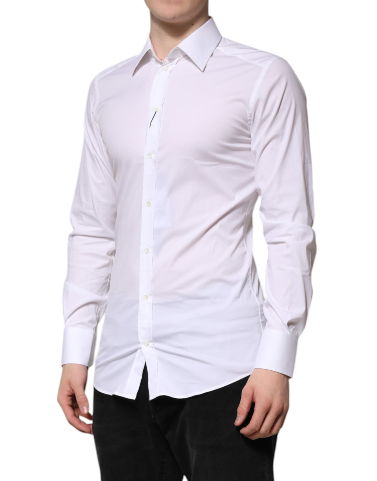 Chemise habillée à manches longues en coton blanc doré de Dolce &amp; Gabbana