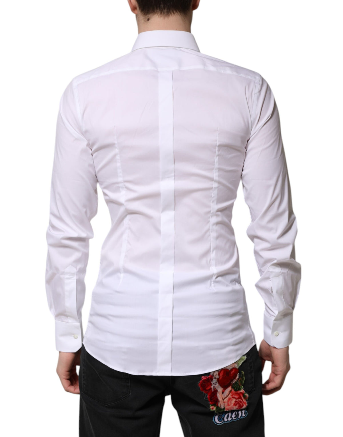 Chemise habillée à manches longues en coton blanc doré de Dolce &amp; Gabbana