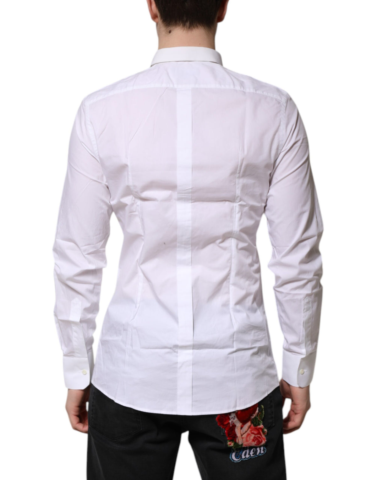 Chemise habillée à manches longues en coton blanc doré de Dolce &amp; Gabbana