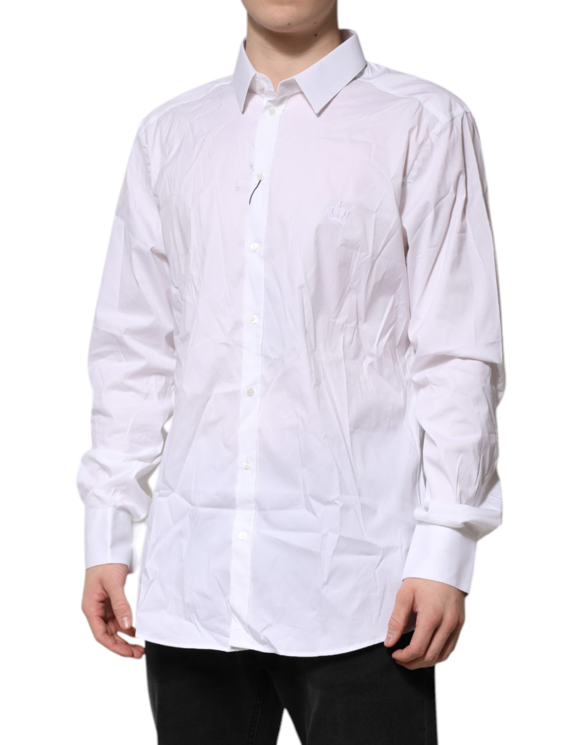 Chemise habillée à manches longues en coton blanc doré de Dolce &amp; Gabbana