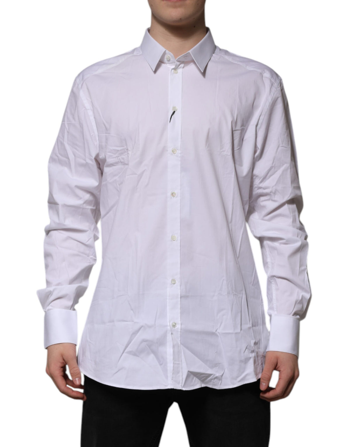 Chemise habillée à manches longues en coton blanc doré de Dolce &amp; Gabbana