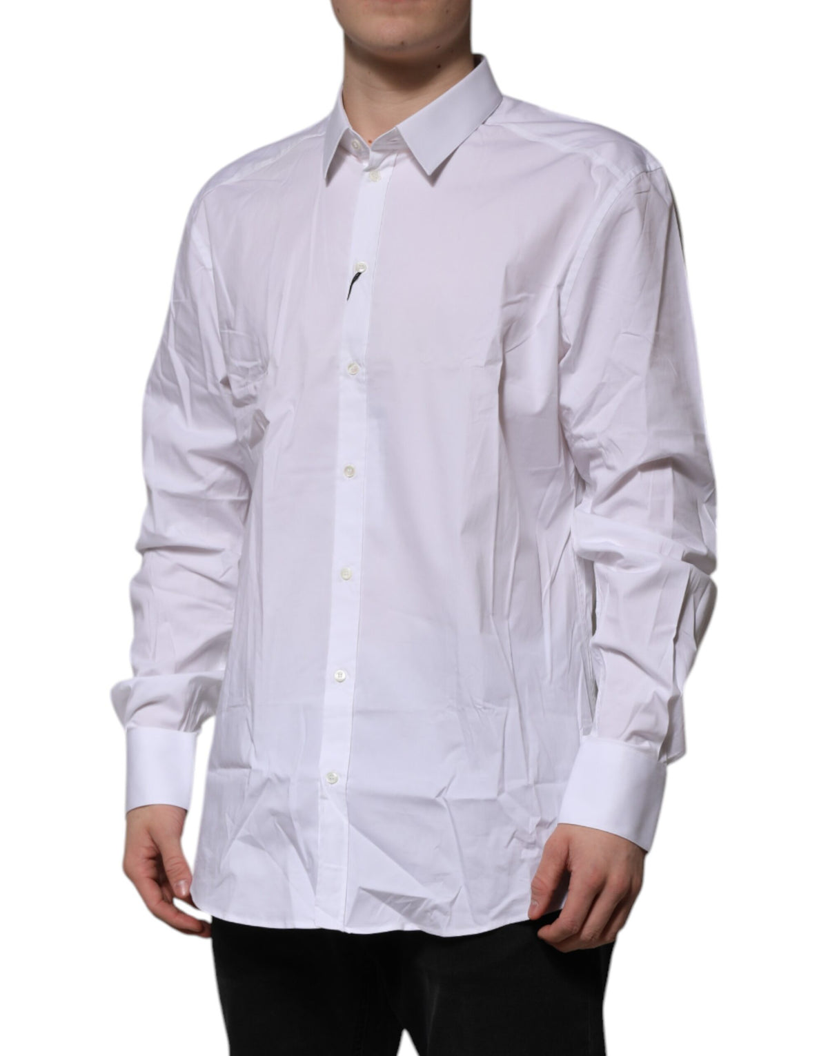 Chemise habillée à manches longues en coton blanc doré de Dolce &amp; Gabbana