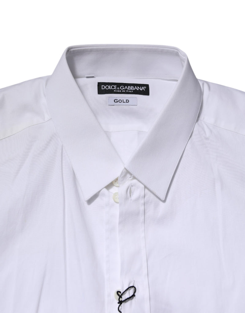 Dolce &amp; Gabbana wit katoenen overhemd met gouden details en lange mouwen.