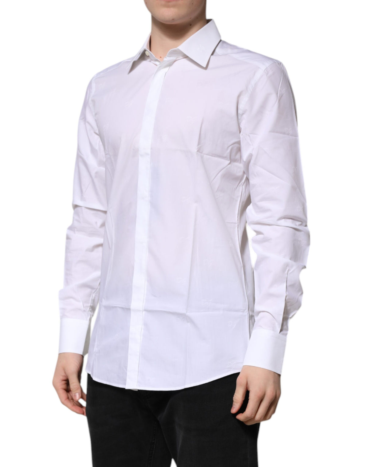 Chemise habillée à manches longues en coton blanc doré de Dolce &amp; Gabbana