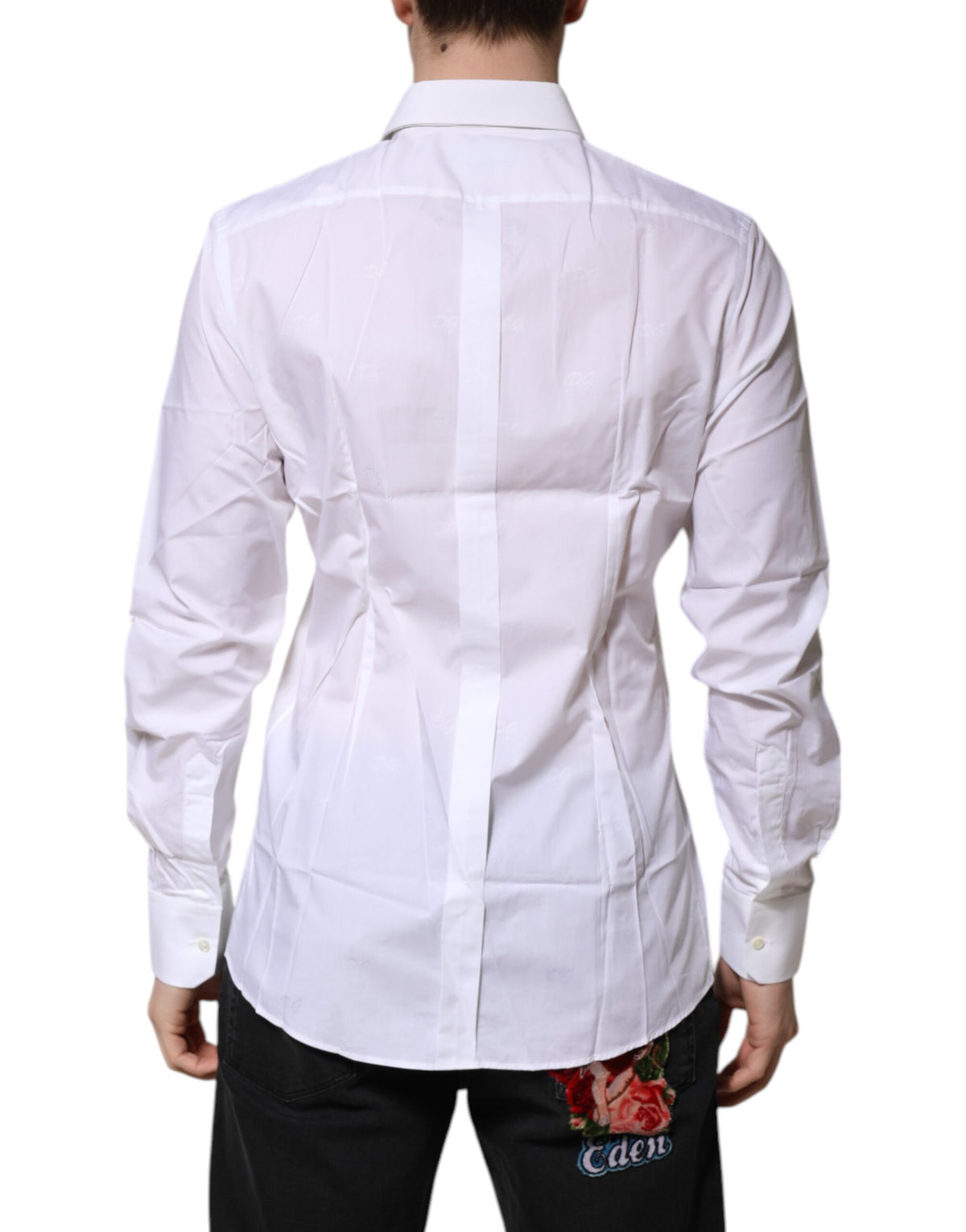 Chemise habillée à manches longues en coton blanc doré de Dolce &amp; Gabbana