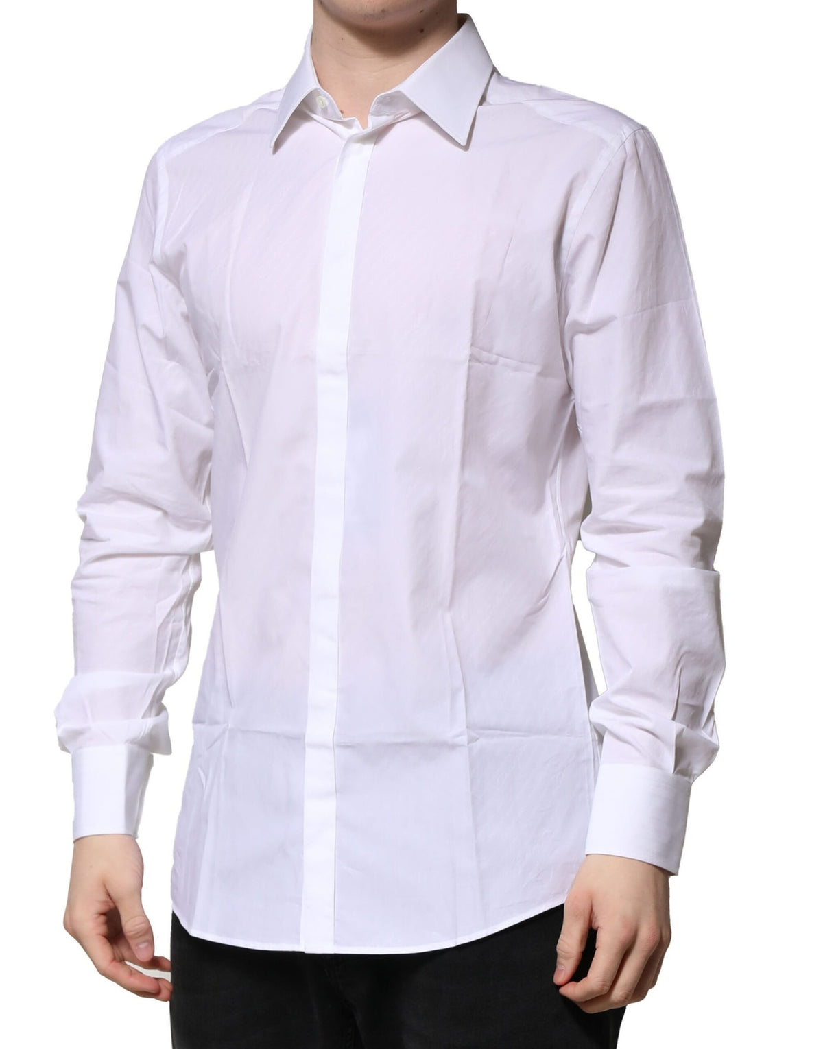 Chemise habillée à manches longues en coton blanc doré de Dolce &amp; Gabbana