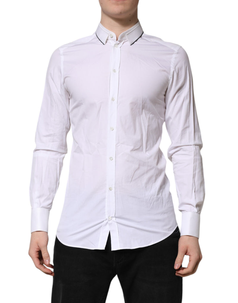 Dolce &amp; Gabbana wit katoenen overhemd met gouden details en lange mouwen.