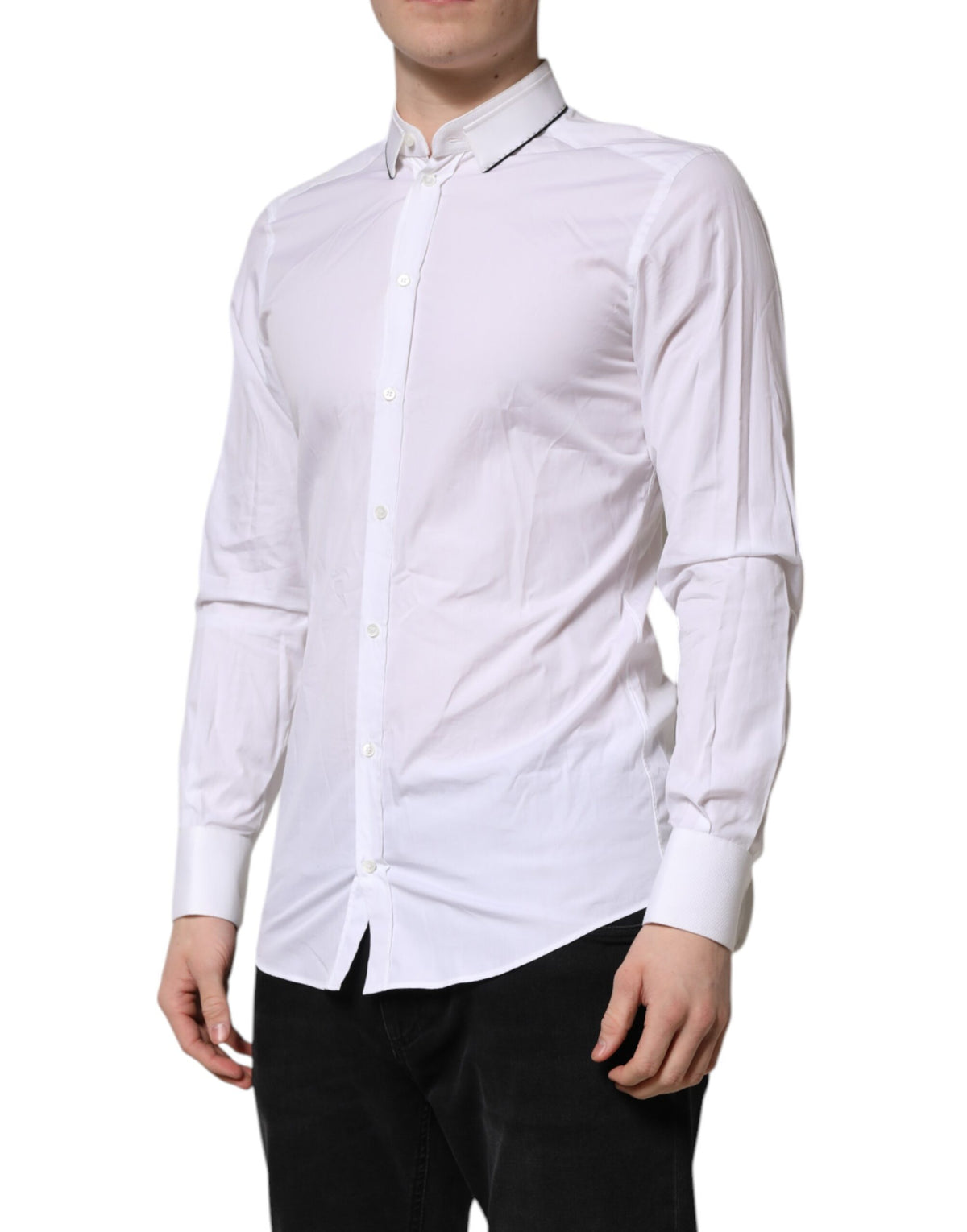 Chemise habillée à manches longues en coton blanc doré de Dolce &amp; Gabbana