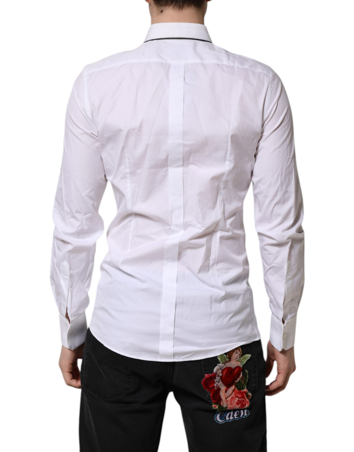 Chemise habillée à manches longues en coton blanc doré de Dolce &amp; Gabbana