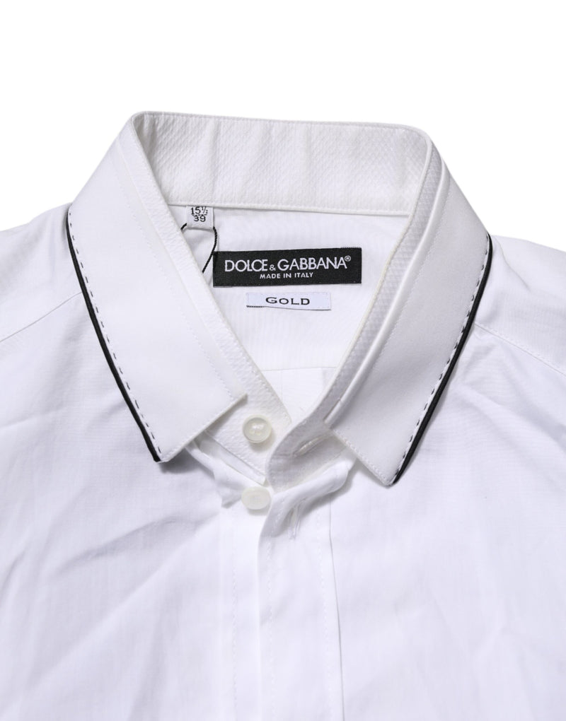Dolce &amp; Gabbana wit katoenen overhemd met gouden details en lange mouwen.