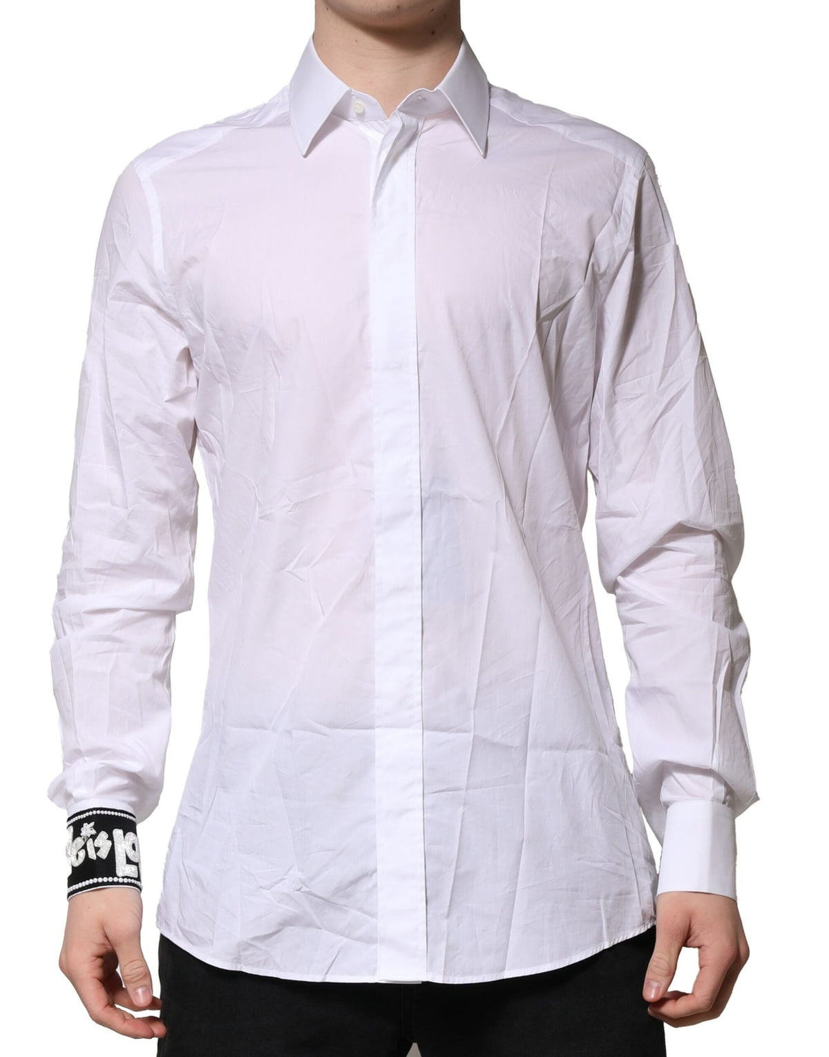 Chemise habillée à manches longues en coton blanc doré de Dolce &amp; Gabbana