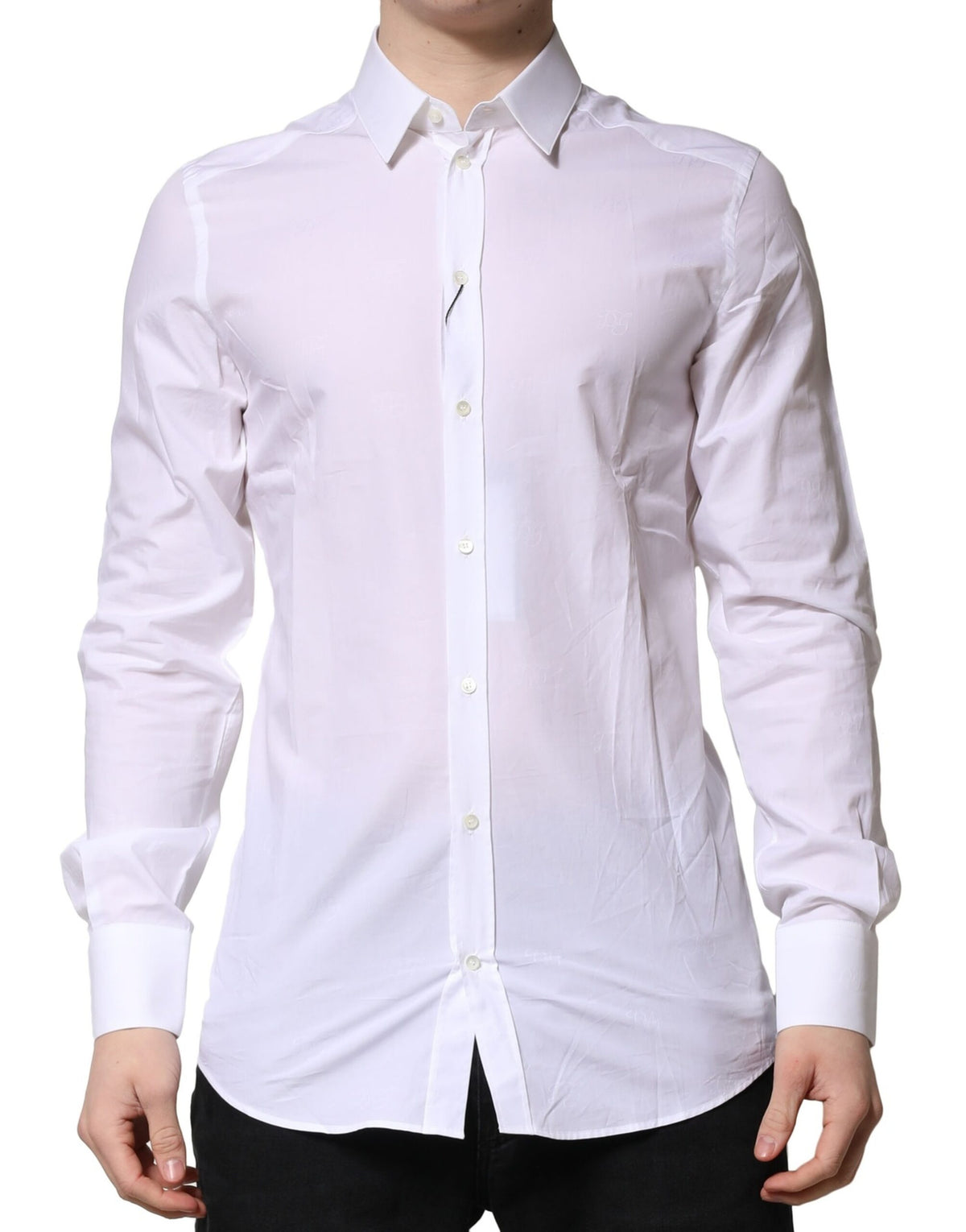 Chemise habillée à manches longues en coton blanc doré de Dolce &amp; Gabbana