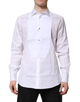 Chemise habillée pour homme en popeline de soie blanche à collet italien, dorée, Dolce &amp; Gabbana.
