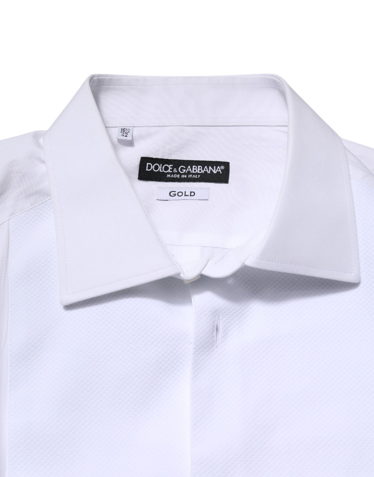Chemise habillée pour homme en popeline de soie blanche à collet italien, dorée, Dolce &amp; Gabbana.