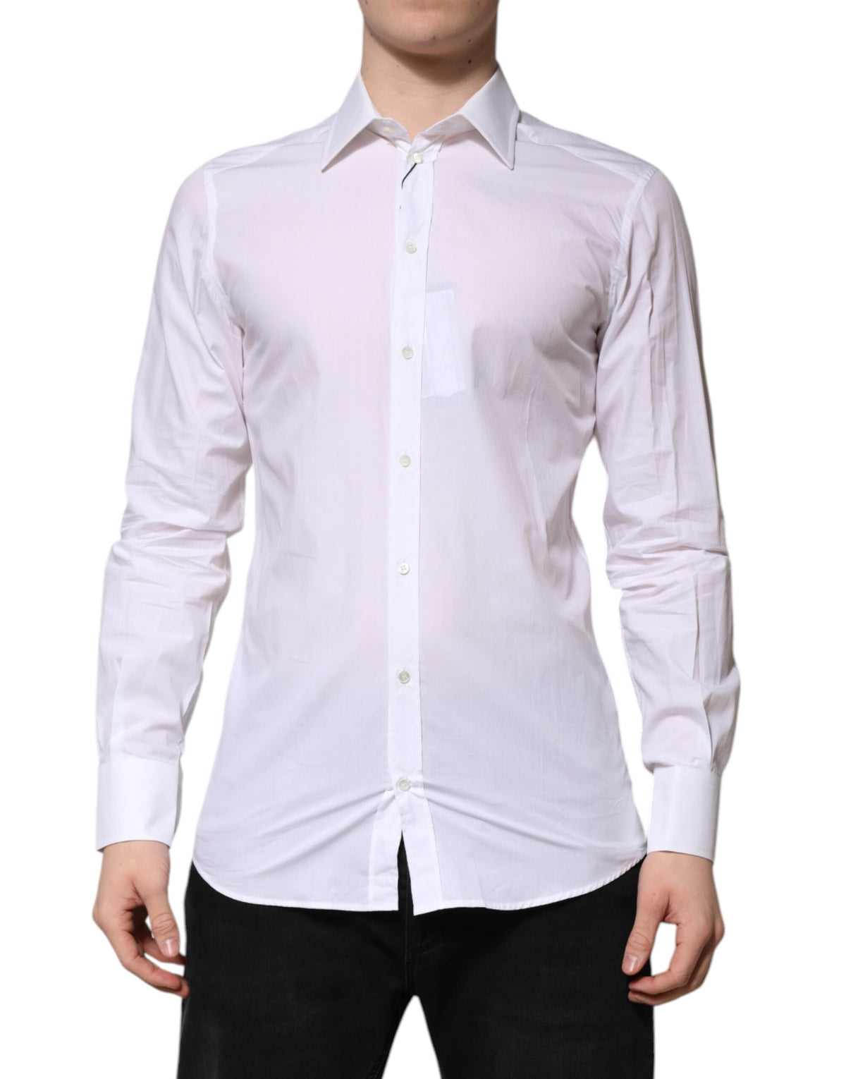 Chemise habillée à manches longues pour homme, blanche et dorée, Dolce &amp; Gabbana.
