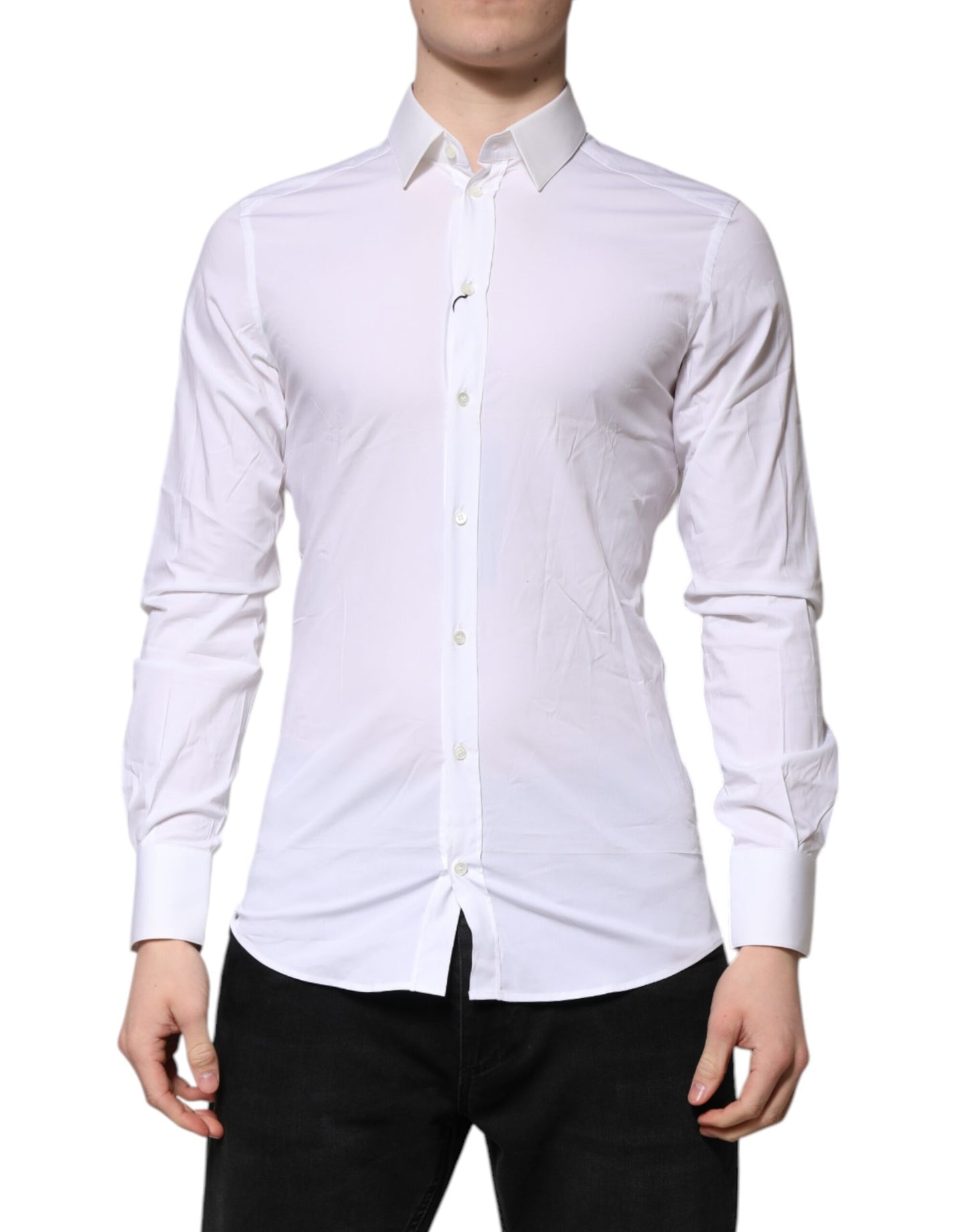Dolce &amp; Gabbana wit gouden overhemd met lange mouwen, formele jurk.